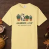a-garden-a-cat-tee-butter-front A Garden a Cat design on a Butter Comfort Colors 1717 tee, laid flat