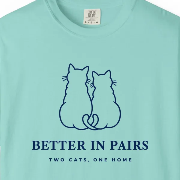 Close-up of the Better in Pairs print on a Chalky Mint Comfort Colors 1717 tee