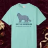 British Shorthair Field Notes design on a Chalky Mint Comfort Colors 1717 tee, laid flat