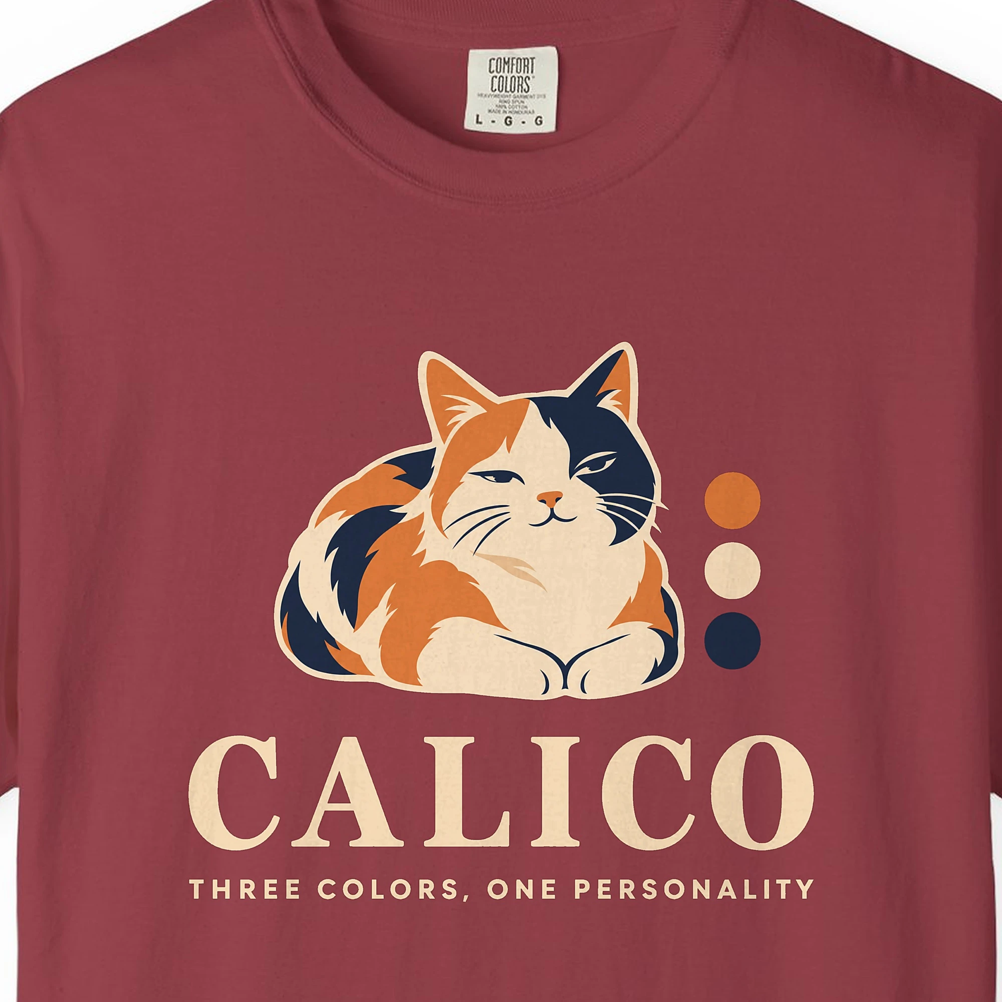 Close-up of the Calico print on a Chili Comfort Colors 1717 tee