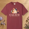 Calico design on a Chili Comfort Colors 1717 tee, laid flat