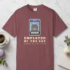 Employed by the Cat design on a Brick Comfort Colors 1717 tee, laid flat