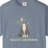 Close-up of the Head of Can Opening print on a Blue Jean Comfort Colors 1717 tee