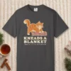 kneads-a-blanket-tee-graphite-front Kneads a Blanket design on a Graphite Comfort Colors 1717 tee, laid flat