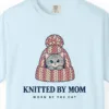 Close-up of the Knitted by Mom print on a Chambray Comfort Colors 1717 tee