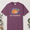 Lap Occupied design on a Berry Comfort Colors 1717 tee, laid flat