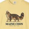 Close-up of the Maine Coon print on a Butter Comfort Colors 1717 tee