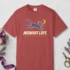 Midnight Laps design on a Crimson Comfort Colors 1717 tee, laid flat