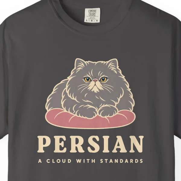 Close-up of the Persian print on a Graphite Comfort Colors 1717 tee