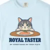 Close-up of the Royal Taster print on a Chambray Comfort Colors 1717 tee