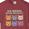 Close-up of the Six Moods Before Breakfast print on a Chili Comfort Colors 1717 tee