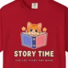 Close-up of the Story Time print on a Red Comfort Colors 1717 tee