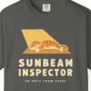 Close-up of the Sunbeam Inspector print on a Pepper Comfort Colors 1717 tee