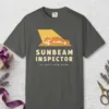 Sunbeam Inspector design on a Pepper Comfort Colors 1717 tee, laid flat