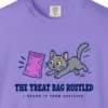 Close-up of the The Treat Bag Rustled print on a Violet Comfort Colors 1717 tee