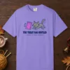 The Treat Bag Rustled design on a Violet Comfort Colors 1717 tee, laid flat