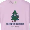 Close-up of the The Tree Was Never Yours print on an Orchid Comfort Colors 1717 tee