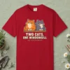 Two Cats One Windowsill design on a Red Comfort Colors 1717 tee, laid flat